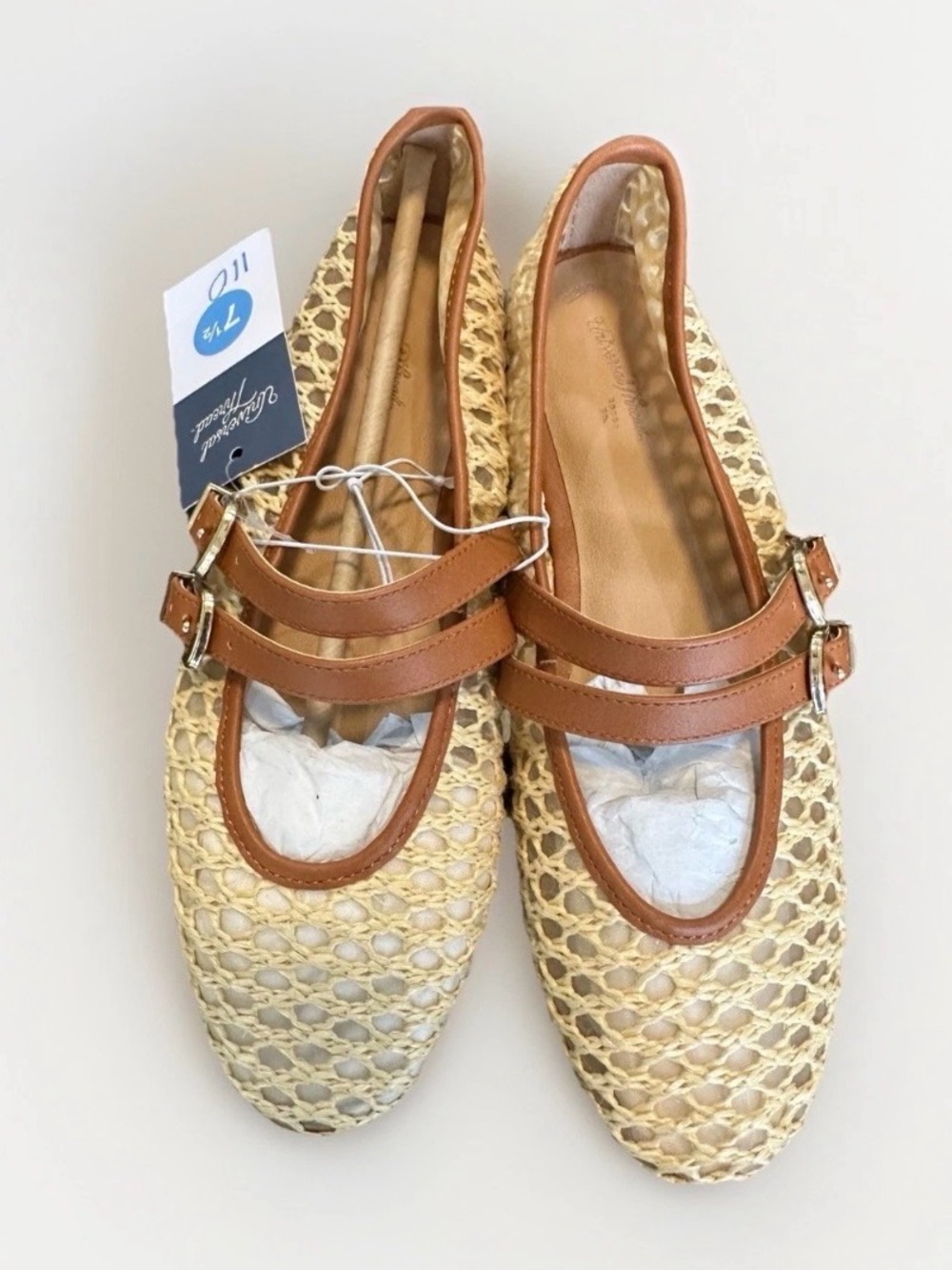 Universal Thread Natural Woven Flats with Brown Straps